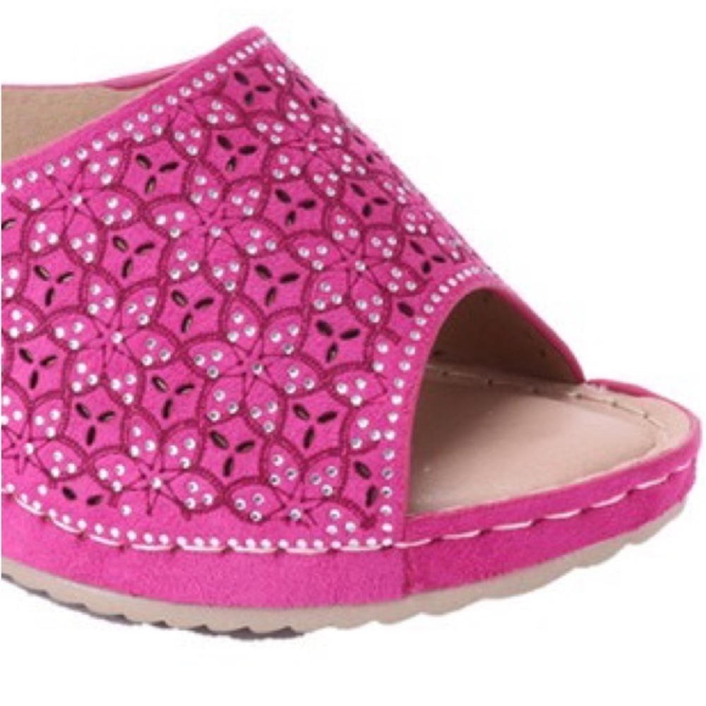 Italina Bright Fuchsia BarbieCore Slide In Wedge Heeled Comfort Mule - Picture 4 of 7